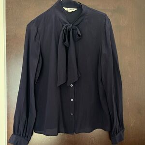 Boden 100% Silk Navy Bow Blouse